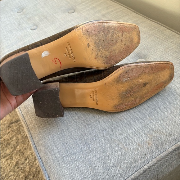 Mari Giudicelli Croc-Embossed Leather Block Heels with Wooden Heel - Size 40 - Picture 4 of 11